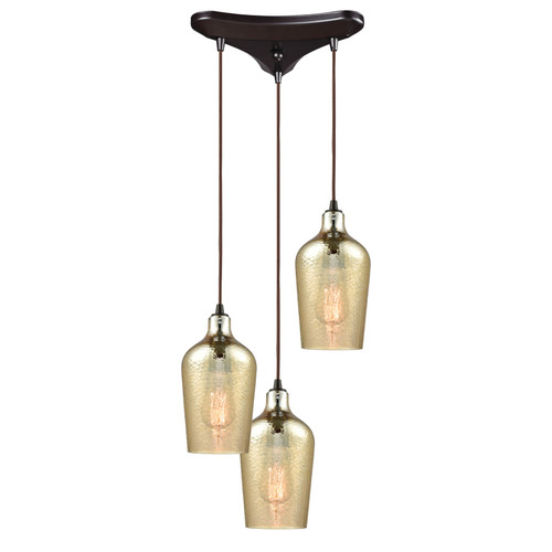 Hammered Glass 10'' Wide 3-Light Pendant - Oil Rubbed Bronze with Amber (10840/3)