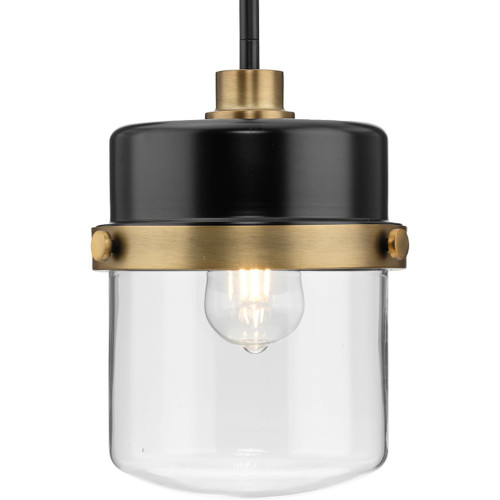Beckner Collection One-Light Matte Black Clear Glass Urban Industrial Pendant Light (P500471-31M)
