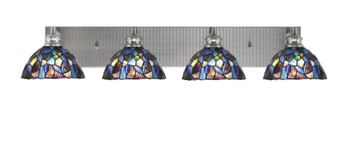 Edge 4 Light Bath Bar, Brushed Nickel Finish, 7" Blue Mosaic Art Glass (1164-BN-9955)