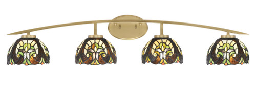 Kurve 4 Light Bath Bar, New Age Brass Finish, 7" Ivory Cypress Art Glass (3724-NAB-9945)