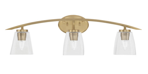 Kurve 3 Light Bath Bar, New Age Brass Finish, 4.5" Square Clear Bubble Glass (3723-NAB-461)