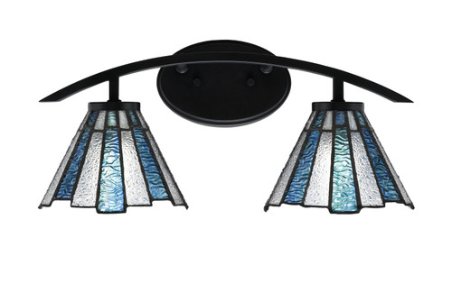 Kurve 2 Light Bath Bar, Matte Black Finish, 7" Sea Ice Art Glass (3722-MB-9325)