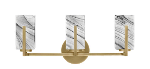 Atlas 3 Light Bath Bar, New Age Brass Finish, 3.5" Square Onyx Swirl Glass  (4513-NAB-549)