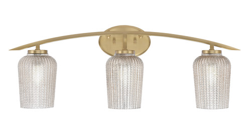 Kurve 3 Light Bath Bar, New Age Brass Finish, 5" Silver Textured Glass (3723-NAB-4253)