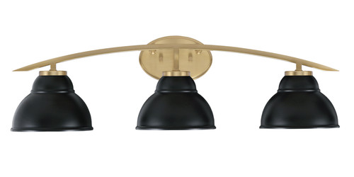 Kurve 3 Light Bath Bar, New Age Brass Finish, 7" Matte Black Double Bubble Metal Shades (3723-NAB-427-MB)
