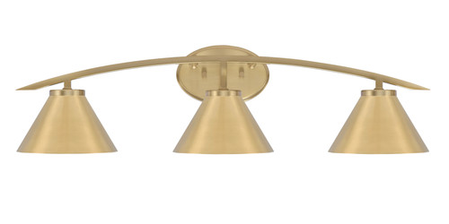 Kurve 3 Light Bath Bar, New Age Brass Finish, 7" New Age Brass Cone Metal Shades (3723-NAB-421-NAB)