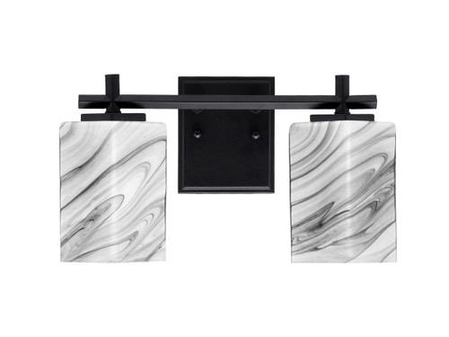 Franklin 2 Light Bath Bar, Matte Black Finish, 3.5" Square Onyx Swirl Glass (1212-MB-549)