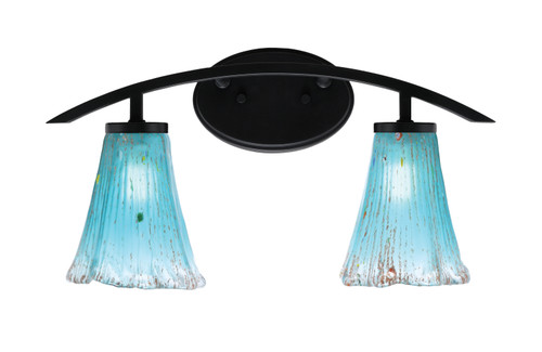 Kurve 2 Light Bath Bar, Matte Black Finish, 7" Fluted Teal Crystal Glass (3722-MB-725)