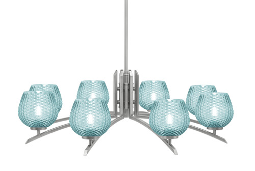 Kurve 8 Light Chandelier, Graphite Finish, 6" Turquoise Textured Glass (3708-GP-4605)