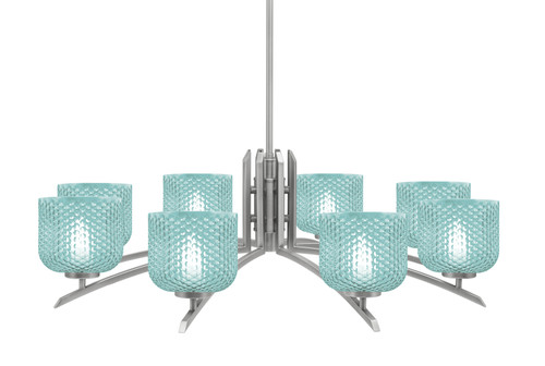 Kurve 8 Light Chandelier, Graphite Finish, 6" Turquoise Textured Glass  (3708-GP-4615)