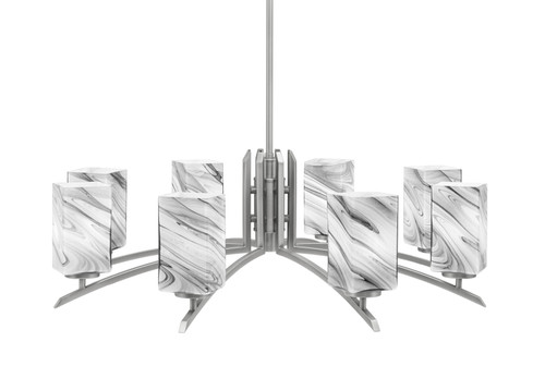 Kurve 8 Light Chandelier, Graphite Finish, 3.5" Square Onyx Swirl Glass  (3708-GP-549)