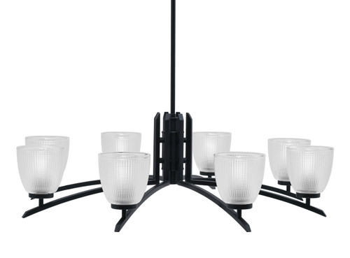 Kurve 8 Light Chandelier, Matte Black Finish, 5" Clear Ribbed Glass (3708-MB-500)