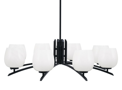 Kurve 8 Light Chandelier, Matte Black Finish, 6" White Marble Glass (3708-MB-4811)