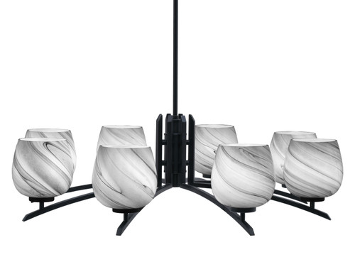 Kurve 8 Light Chandelier, Matte Black Finish, 6" Onyx Swirl Glass (3708-MB-4819)