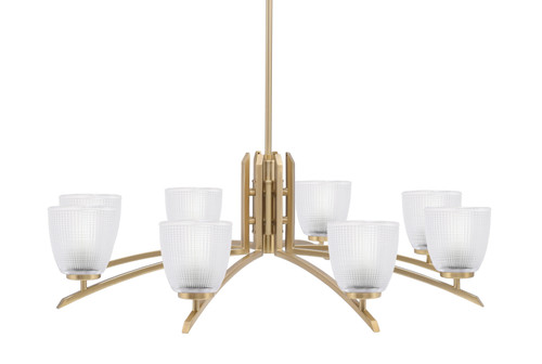 Kurve 8 Light Chandelier, New Age Brass Finish, 5" Clear Ribbed Glass (3708-NAB-500)