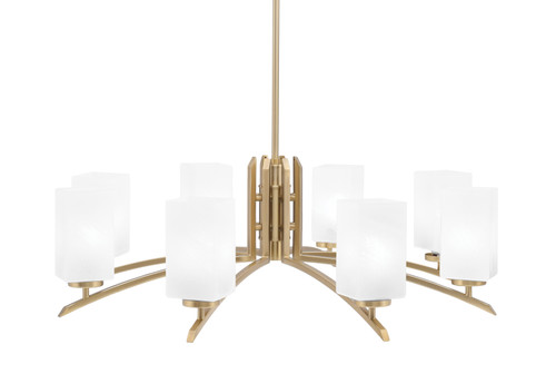 Kurve 8 Light Chandelier, New Age Brass Finish, 3.5" Square White Marble Glass (3708-NAB-541)