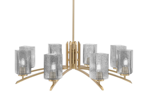 Kurve 8 Light Chandelier, New Age Brass Finish, 3.5" Square Smoke Bubble Glass (3708-NAB-542)
