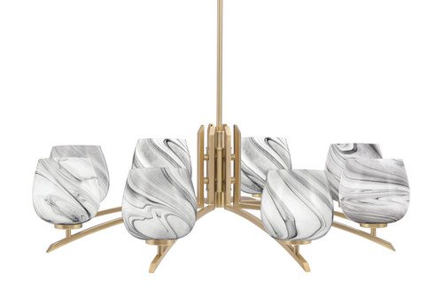 Kurve 8 Light Chandelier, New Age Brass Finish, 6" Onyx Swirl Glass (3708-NAB-4819)