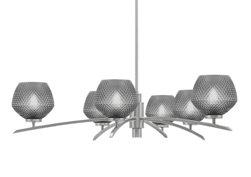 Kurve 6 Light Chandelier, Graphite Finish, 6" Smoke Textured Glass (3746-GP-4622)