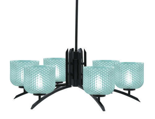 Kurve 6 Light Chandelier, Matte Black Finish, 6" Turquoise Textured Glass  (3706-MB-4615)