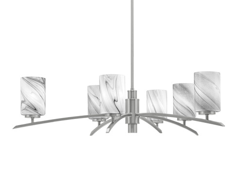Kurve 6 Light Chandelier, Graphite Finish, 4" Onyx Swirl Glass (3746-GP-3009)