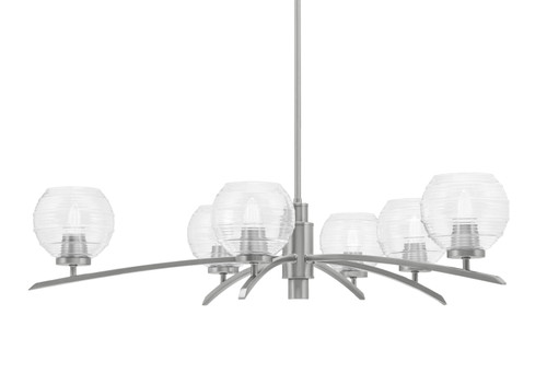 Kurve 6 Light Chandelier, Graphite Finish, 6" Clear Ribbed Glass (3746-GP-5110)