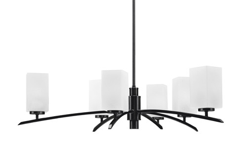 Kurve 6 Light Chandelier, Matte Black Finish, 3.5" Square White Marble Glass (3746-MB-541)