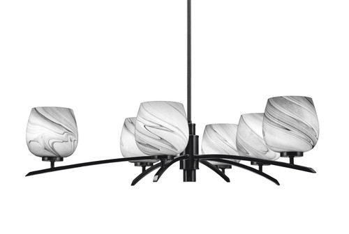 Kurve 6 Light Chandelier, Matte Black Finish, 6" Onyx Swirl Glass (3746-MB-4819)