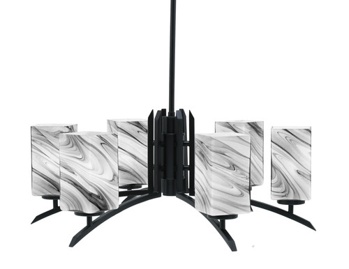 Kurve 6 Light Chandelier, Matte Black Finish, 3.5" Square Onyx Swirl Glass  (3706-MB-549)