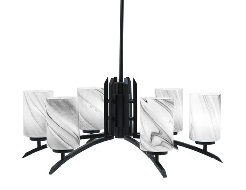 Kurve 6 Light Chandelier, Matte Black Finish, 4" Onyx Swirl Glass (3706-MB-3009)