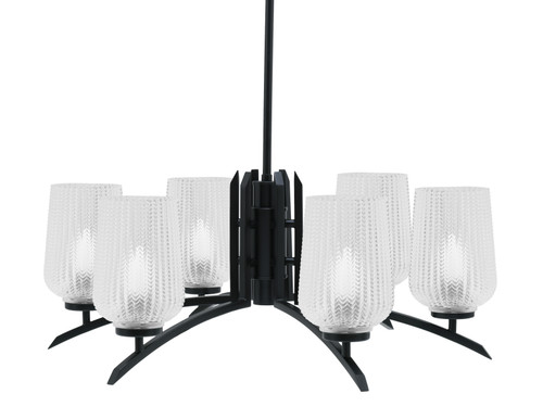 Kurve 6 Light Chandelier, Matte Black Finish, 5" Clear Textured Glass (3706-MB-4250)