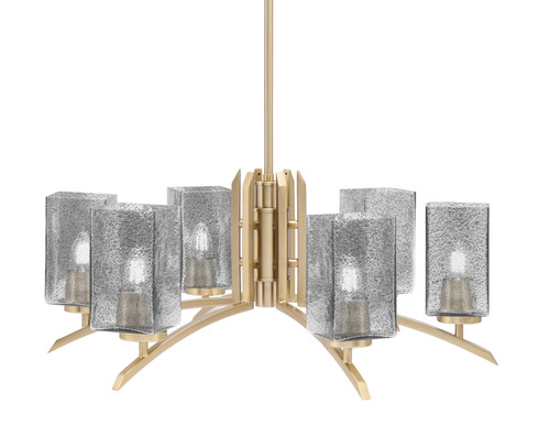 Kurve 6 Light Chandelier, New Age Brass Finish, 3.5" Square Smoke Bubble Glass (3706-NAB-542)