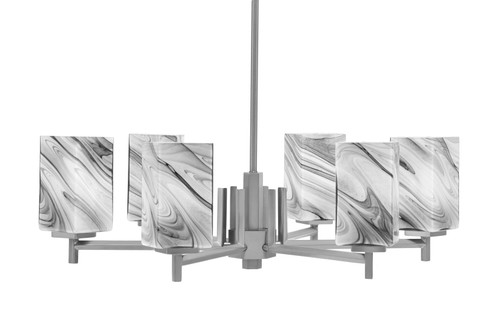 Franklin 6 Light, Chandelier, Graphite Finish, 3.5" Square Onyx Swirl Glass (1206-GP-549)