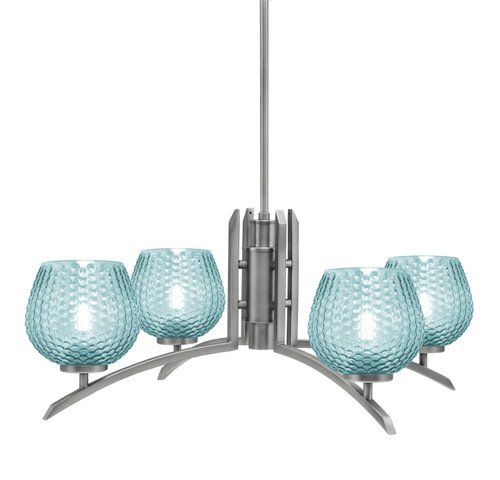 Kurve 4 Light Chandelier, Graphite Finish, 6" Turquoise Textured Glass (3704-GP-4605)