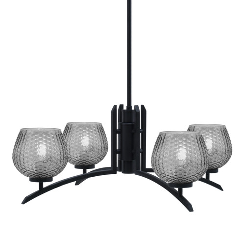 Kurve 4 Light Chandelier, Matte Black Finish, 6" Smoke Textured Glass (3704-MB-4602)
