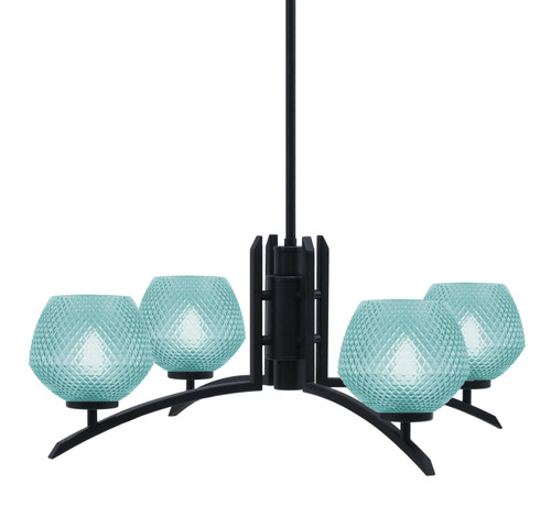 Kurve 4 Light Chandelier, Matte Black Finish, 6" Turquoise Textured Glass (3704-MB-4625)