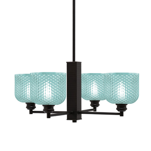 Edge 4 Light Chandelier, Espresso Finish, 6" Turquoise Textured Glass (1154-ES-4615)
