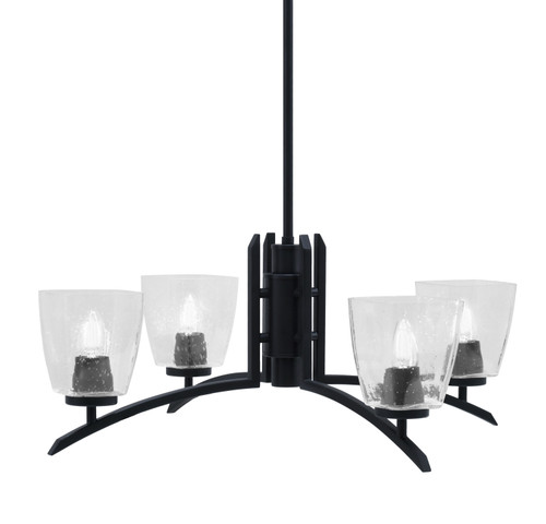 Kurve 4 Light Chandelier, Matte Black Finish, 4.5" Square Clear Bubble Glass (3704-MB-461)