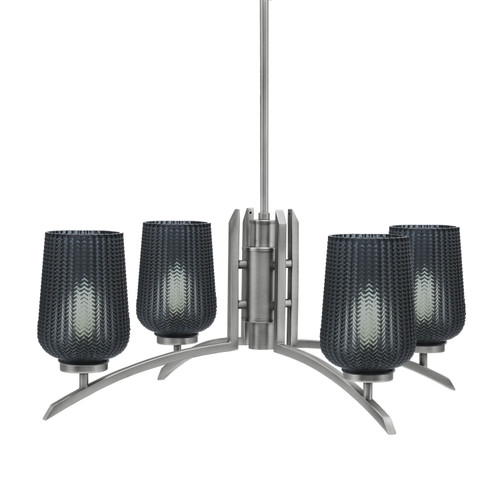 Kurve 4 Light Chandelier, Graphite Finish, 5" Smoke Textured Glass (3704-GP-4252)