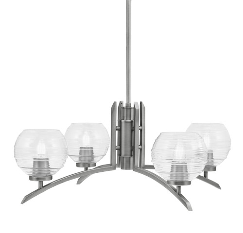 Kurve 4 Light Chandelier, Graphite Finish, 6" Clear Ribbed Glass  (3704-GP-5110)
