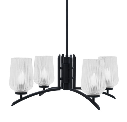 Kurve 4 Light Chandelier, Matte Black Finish, 5" Clear Textured Glass (3704-MB-4250)