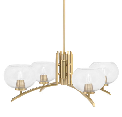 Kurve 4 Light Chandelier, New Age Brass Finish, 7" Clear Bubble Glass (3704-NAB-202)