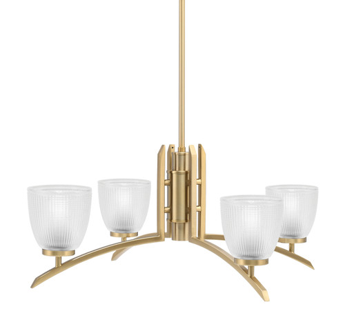 Kurve 4 Light Chandelier, New Age Brass Finish, 5" Clear Ribbed Glass (3704-NAB-500)