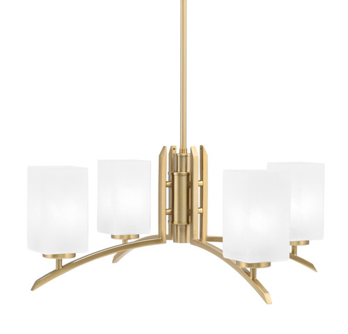 Kurve 4 Light Chandelier, New Age Brass Finish, 3.5" Square White Marble Glass (3704-NAB-541)