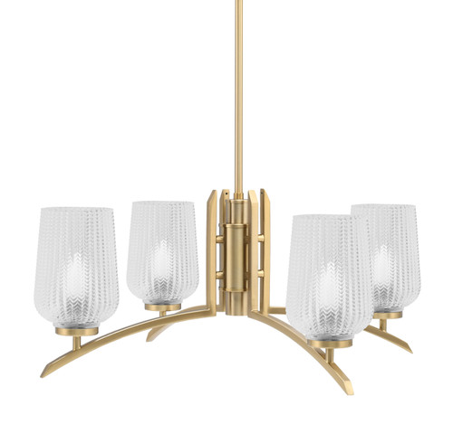 Kurve 4 Light Chandelier, New Age Brass Finish, 5" Clear Textured Glass (3704-NAB-4250)