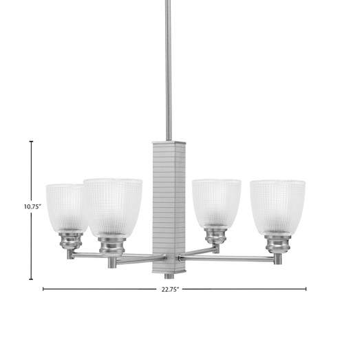 Edge 4 Light Chandelier, Brushed Nickel Finish, 5" Clear Ribbed Glass (1154-BN-500)
