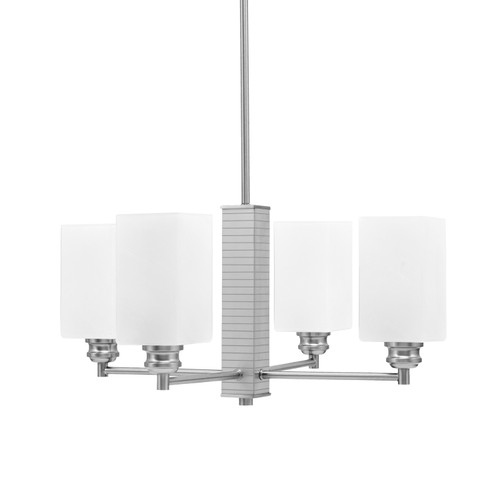 Edge 4 Light Chandelier, Brushed Nickel Finish, 3.5" Square White Marble Glass (1154-BN-541)