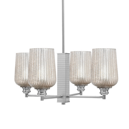 Edge 4 Light Chandelier, Brushed Nickel Finish, 5" Silver Textured Glass (1154-BN-4253)