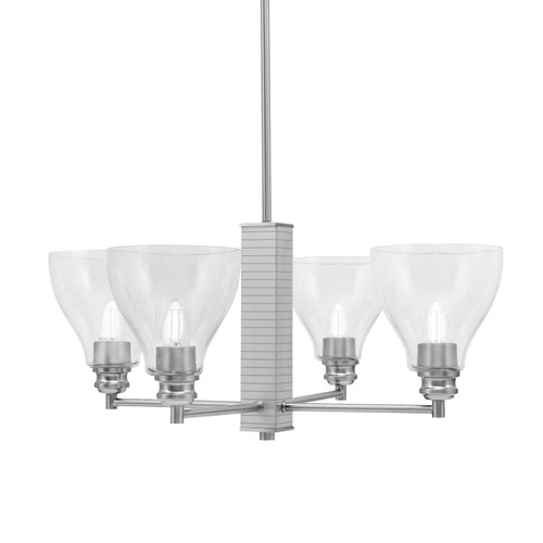 Edge 4 Light Chandelier, Brushed Nickel Finish, 6.25" Clear Bubble Glass (1154-BN-4760)