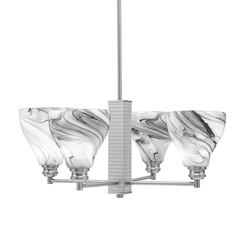 Edge 4 Light Chandelier, Brushed Nickel Finish, 6.25" Onyx Swirl Glass (1154-BN-4769)